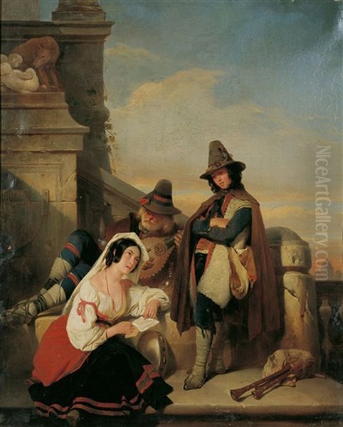 Romische Strassenmusikanten Oil Painting by Nicaise de Keyser