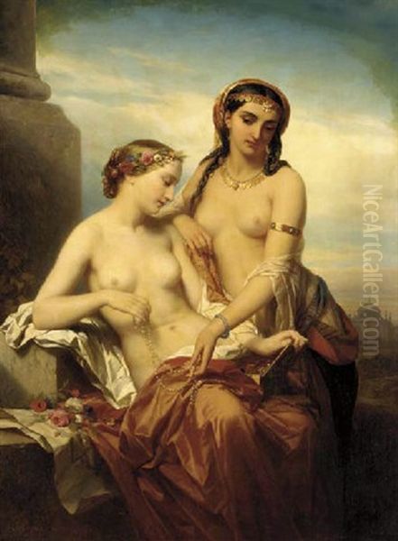 Two Oriental Ladies Oil Painting by Nicaise de Keyser