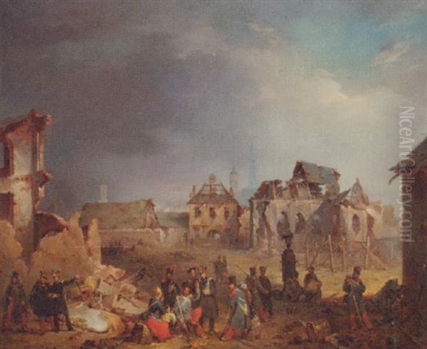 After The Bombardment Of Antwerp In 1832 Oil Painting by Nicaise de Keyser