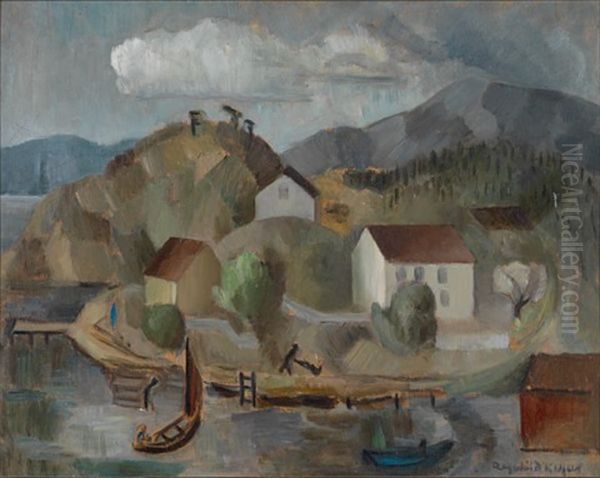 Kystlandskap Med Hus Og Bater Oil Painting by Ragnhild Keyser