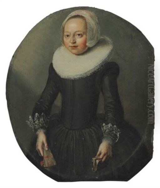 Portrait Of A Girl, Three-quarter-length, With A Book And A Fan Oil Painting by Thomas De Keyser