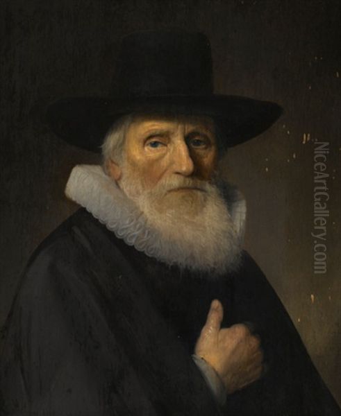 Portrait Of A Gentleman Wearing A Wide-brimmed Hat And Ruff, Half-length Oil Painting by Thomas De Keyser