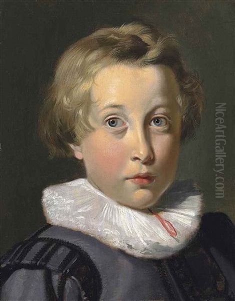 Portrait Of A Boy, Bust-length, In A Grey Patterned Doublet And Ruff Oil Painting by Thomas De Keyser