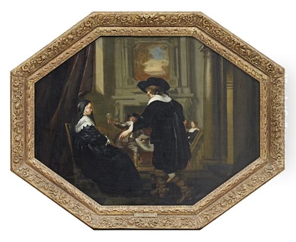 Interior Med Sallskapsscen Oil Painting by Thomas De Keyser