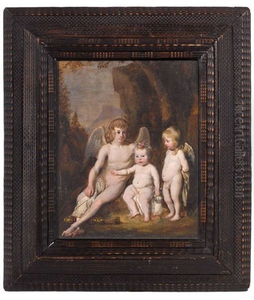 Portrait De Trois Enfants Sous Les Traits De Cupidon Et Deux Anges Oil Painting by Thomas De Keyser