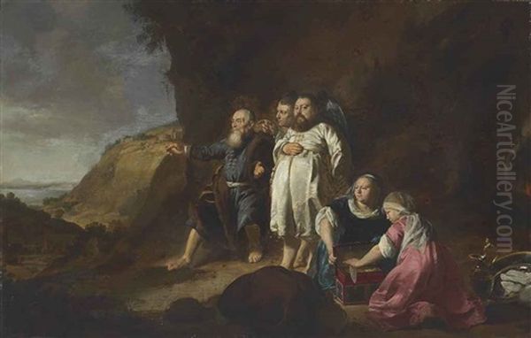 Portrait Of A Family, Probably In The Guise Of The Family Of Tobias, Full-length, In A Landscape Oil Painting by Thomas De Keyser