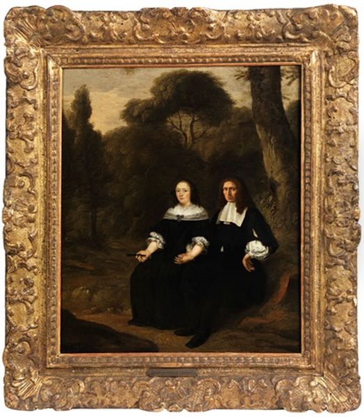 Portraitbildnis Eines Paares In Baumlandschaft Oil Painting by Thomas De Keyser