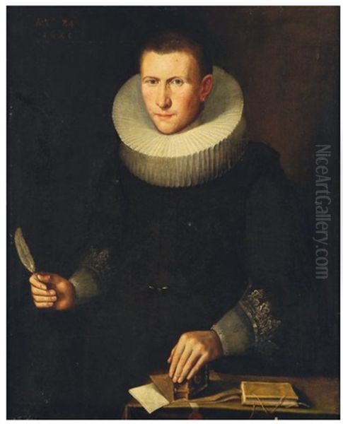 Portrait D'homme En Buste A La Plume Et L'encrier Oil Painting by Thomas De Keyser