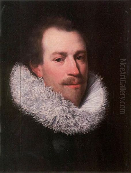 Portrait Of A Gentleman Wearing A Black Tunic And White Ruff Oil Painting by Thomas De Keyser