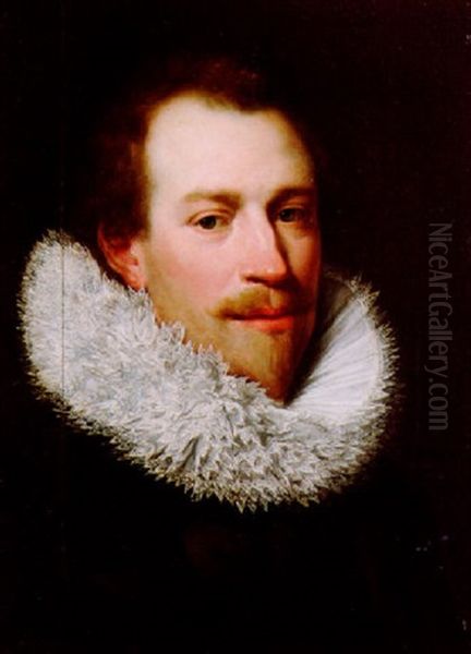 Portrait Of A Gentleman Wearing A Black Costume And White Ruff Oil Painting by Thomas De Keyser