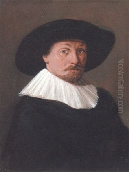 Portrait Of A Gentleman, Aged 32, Small Half-length, In Black Costume Oil Painting by Thomas De Keyser