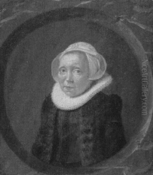 Portrait Of A Lady, Small Half Length, Wearing A Black      Dress With A Fur-trimmed Coat And A White Ruff Oil Painting by Thomas De Keyser