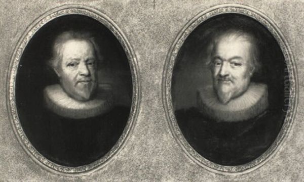 Portraits Of Two Gentleman In Black Costume With White Ruffs Oil Painting by Thomas De Keyser