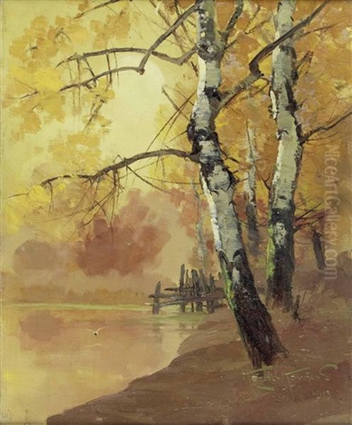 Birken Am See Oil Painting by Laszlo Kezdi-Kovacs