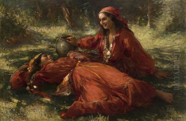 Two Gypsy Women Oil Painting by Nikolai Vasilievich Kharitonov