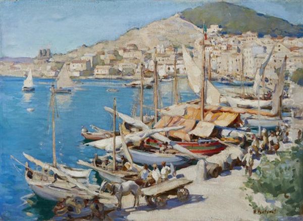 Italian Port City Oil Painting by Nikolai Vasilievich Kharitonov