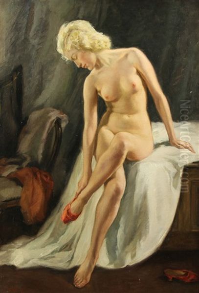 Seated Nude Oil Painting by Nikolai Vasilievich Kharitonov