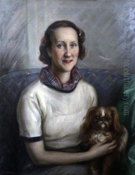 Portrait Of A Lady With A King Charles Spaniel Oil Painting by Nikolai Vasilievich Kharitonov