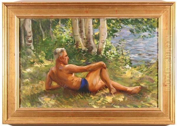 Reclining Male Figure In The Forest Oil Painting by Nikolai Vasilievich Kharitonov