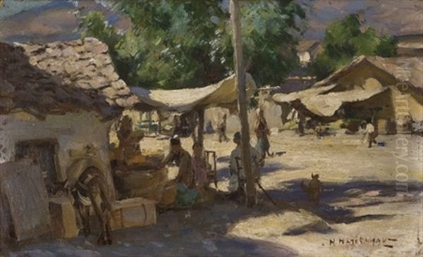 Market Day Oil Painting by Nikolai Vasilievich Kharitonov