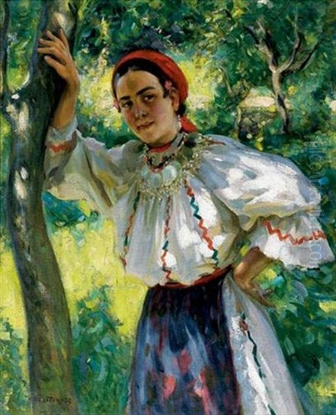 Jeune Fille Russe Oil Painting by Nikolai Vasilievich Kharitonov