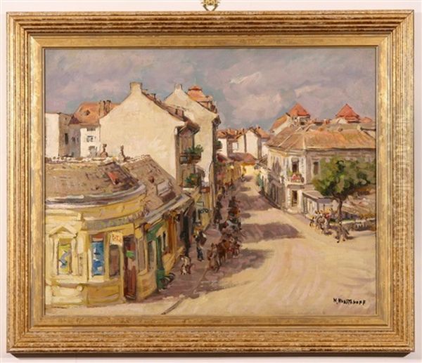 Village Street Scene Oil Painting by Nikolai Vasilievich Kharitonov