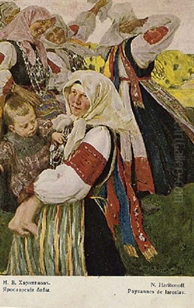 Women From Yaroslavl Oil Painting by Nikolai Vasilievich Kharitonov