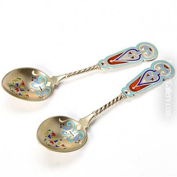 Sherbet Spoons (pair) Oil Painting by Ivan Petrovich Khlebnikov