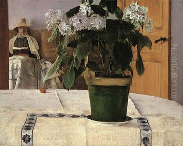 Un Hortensia Oil Painting by Fernand Khnopff