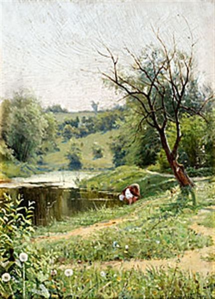 Landskap Oil Painting by Mikhail Ivanovich Kholodovsky