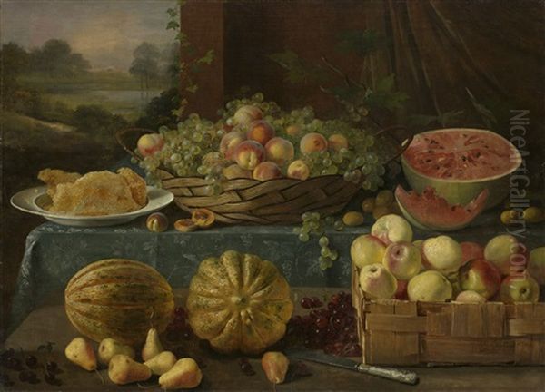 Still Life With Fruit And Honeycomb Oil Painting by Ivan Fomich Khrutsky