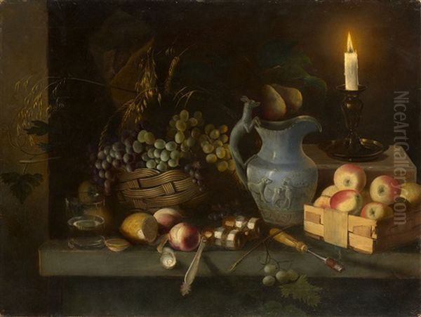 Still Life With Candle And Opera Glasses Oil Painting by Ivan Fomich Khrutsky