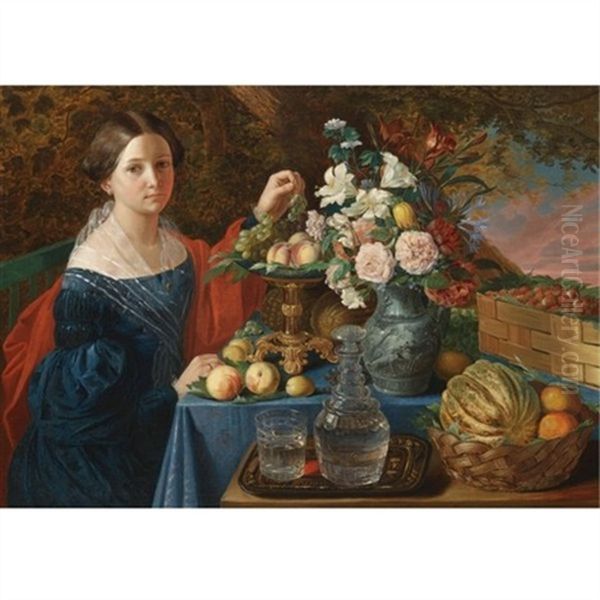 Portrait Of A Young Lady With Flowers And Fruit Oil Painting by Ivan Fomich Khrutsky