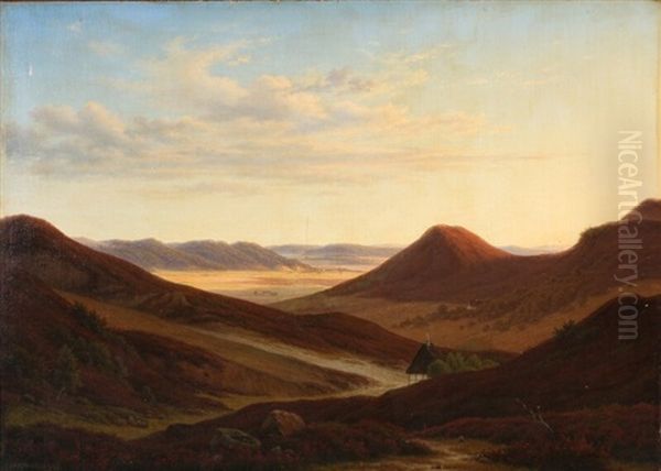 An Evening In The Hills Near Ry In Jutland Oil Painting by Frederik Christian Jacobsen Kiaerskou