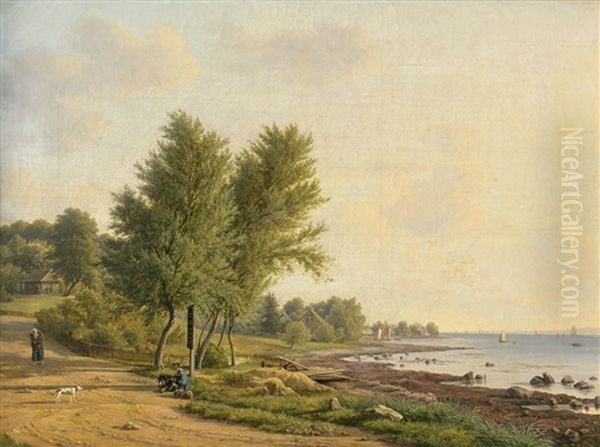 Landschaft Bei Klampenborg Nordlich Von Kopenhagen Am Oeresund Oil Painting by Frederik Christian Jacobsen Kiaerskou