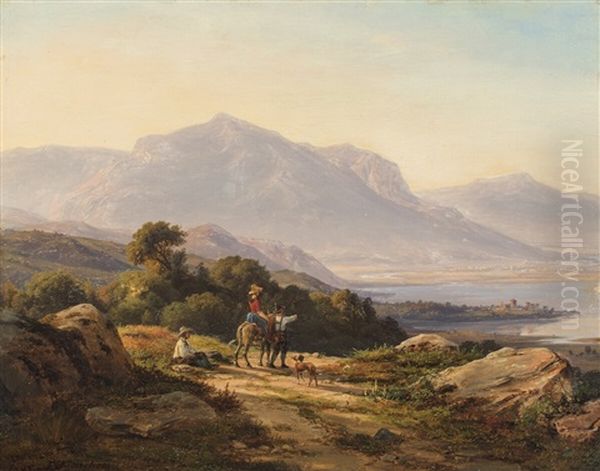 A Mountainscape Oil Painting by Frederik Christian Jacobsen Kiaerskou