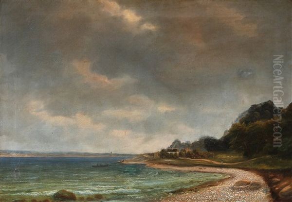 Coastal Scene With Fishing Boats Oil Painting by Frederik Christian Jacobsen Kiaerskou