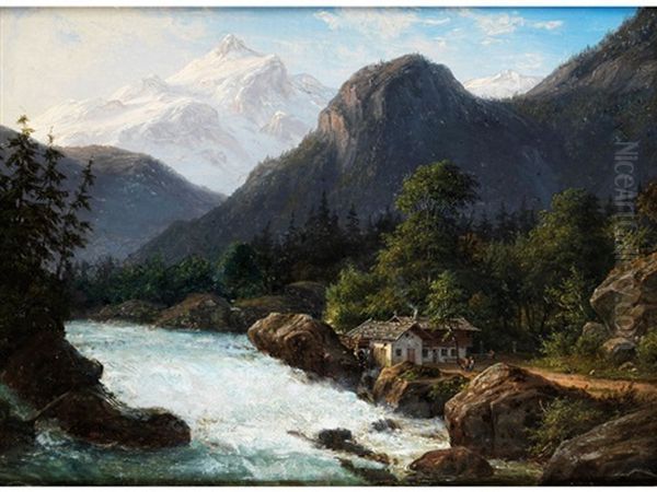 Tiroler Gebirge Mit Bach Oil Painting by Frederik Christian Jacobsen Kiaerskou