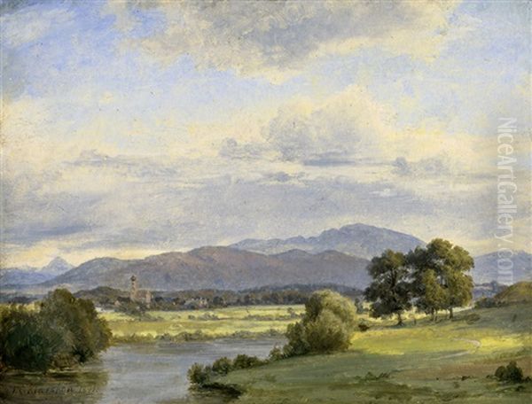 Isarlandschaft Bei Wolfratshausen Oil Painting by Frederik Christian Jacobsen Kiaerskou