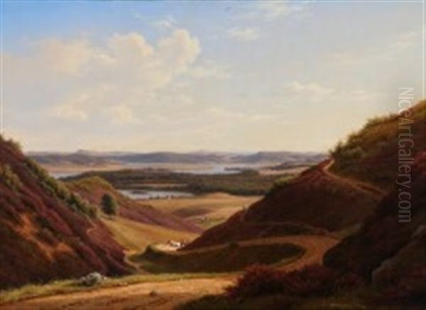 Hills With Heather Near Silkeborg Oil Painting by Frederik Christian Jacobsen Kiaerskou