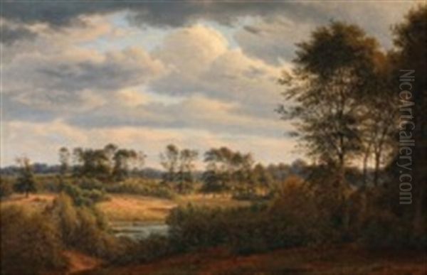 View Over The Moor In Jaegerborg, Denmark Oil Painting by Frederik Christian Jacobsen Kiaerskou