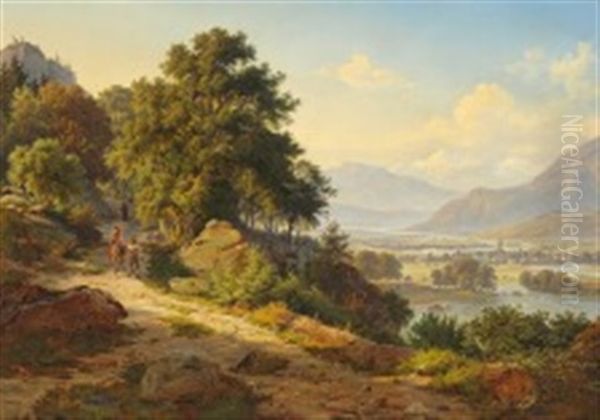 View Of A Village On A River Oil Painting by Frederik Christian Jacobsen Kiaerskou