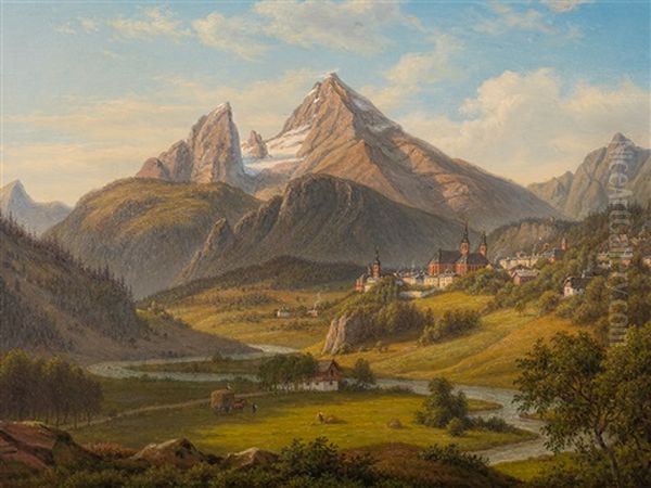 Mountain Landscape Oil Painting by Frederik Christian Jacobsen Kiaerskou