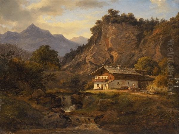 Bauernhaus In Den Bergen Oil Painting by Frederik Christian Jacobsen Kiaerskou