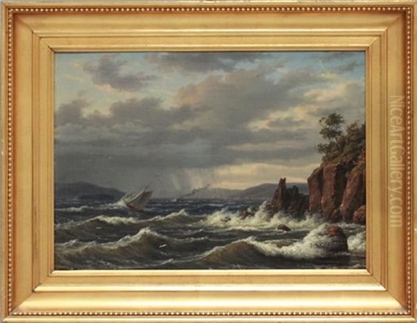 Storm Paa Wonner, I Baggrunden Oil Painting by Frederik Christian Jacobsen Kiaerskou