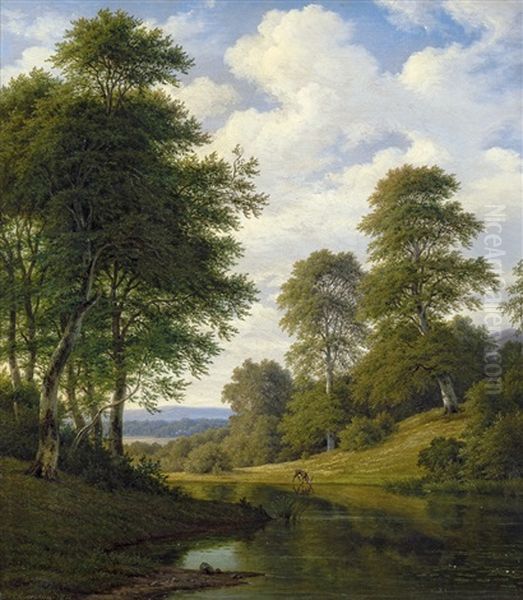 Landschaft Bei Eriksholm Auf Fyn Oil Painting by Frederik Christian Jacobsen Kiaerskou