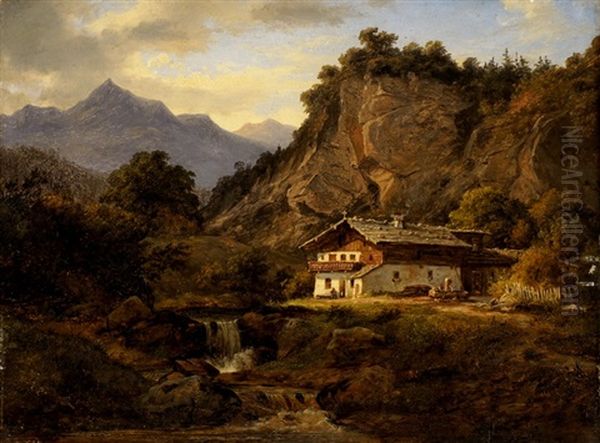 Bauernhaus In Den Bergen Oil Painting by Frederik Christian Jacobsen Kiaerskou