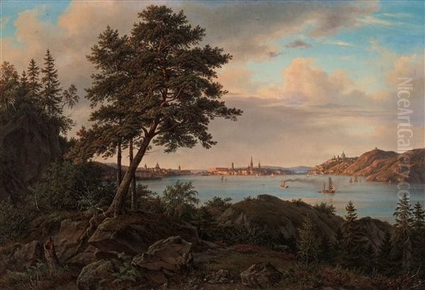 Stockholm Sett Fran Malaren Oil Painting by Frederik Christian Jacobsen Kiaerskou