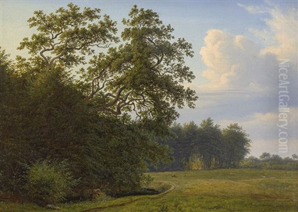 Sommerlandschaft In Danemark Oil Painting by Frederik Christian Jacobsen Kiaerskou