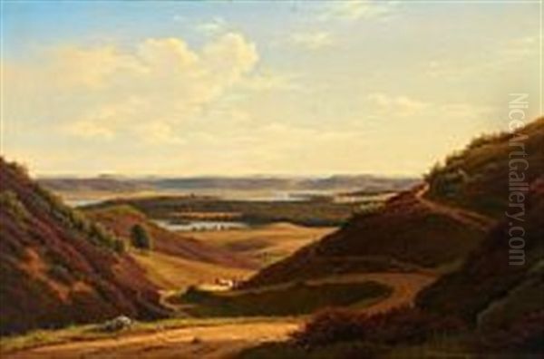 Rolling Hills Near Silkeborg Lakes Oil Painting by Frederik Christian Jacobsen Kiaerskou